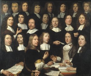 Retrato de Grupo dos Mestres da Casa da Moeda de Dordrecht de Samuel van Hoogstraten