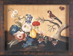 Pintassilgo, com borboleta-do-campo laranja de Samuel Dixon