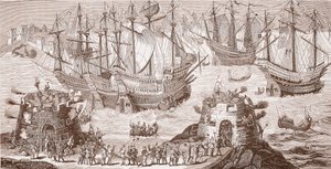 Henry VIII embarcando em Dover, a partir das letras grandes publicadas pela Royal Society of Antiquities