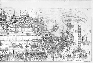 O cerco de Boulogne pelo rei Henrique VIII (1491-1547) em 1544, gravado por James Basire, 1788 (ver também 106602)