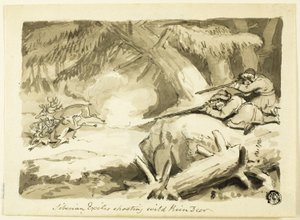 Exilados siberianos caçando renas selvagens (reto); Concha (verso) de Samuel Howett