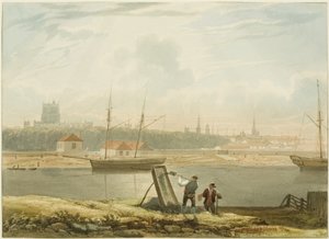 Vista através do porto flutuante, c.1825 (lápis e aguarela sobre papel) de Samuel Jackson