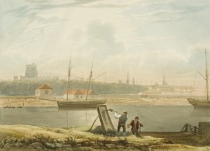 Vista através do Porto Flutuante com a Catedral e as Igrejas da Cidade, c. 1825 de Samuel Jackson