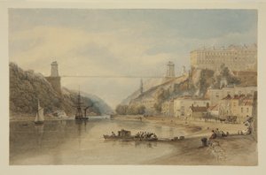 Vista na Avon em Hotwells: A Ponte de Suspensão Proposta, c.1836 (lápis e aguarela sobre papel) de Samuel Jackson