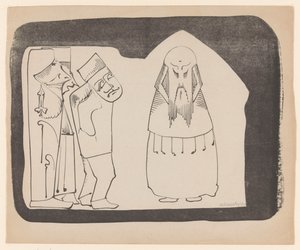 Fantasia: à esquerda três figuras à direita, à direita uma figura frontal semelhante à chinesa de Samuel Jessurun de Mesquita (signed by artist)