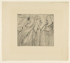 Grupo de figuras e rosto com língua saliente de Samuel Jessurun de Mesquita (signed by artist)