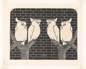 Quatro cacatuas coroadas de Samuel Jessurun de Mesquita (signed by artist)