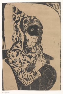 Mulher mascarada com capa de Samuel Jessurun de Mesquita