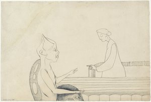 Duas figuras de fantasia, apontando uma para a outra