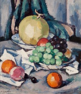 Frutas Mistas - Melão, Uva e Maçã, c.1926 (óleo sobre tela) de Samuel John Peploe
