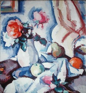 Rosas em Vaso Branco (óleo sobre tela) de Samuel John Peploe