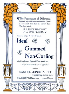 Samuel Jones & Co. - Anúncio gomado ideal sem ondulação, 1919 de Samuel Jones