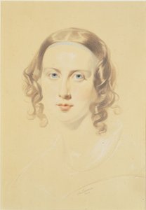 Primeiro retrato de Catherine Dickens, 1838 (giz, giz de cera e lápis sobre papel)