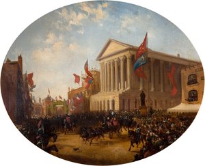 O Duque de Cambridge deixando a Câmara Municipal, Birmingham, 1857.