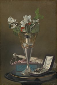 Natureza morta com leque e pingente, c. 18651875. de Samuel Marsdon Brookes