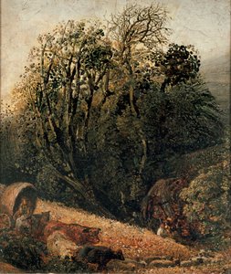 Um milharal cercado por árvores, c1833-1834 de Samuel Palmer