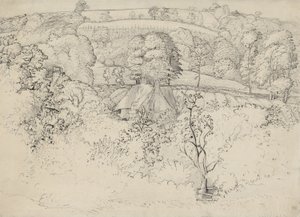 The Primitive Cottage, Shoreham (caneta, tinta e lavagem no papel) de Samuel Palmer