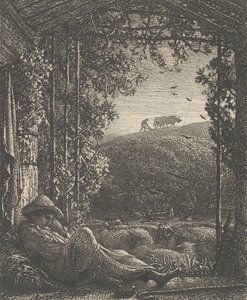 O pastor adormecido, de manhã cedo, 1857. de Samuel Palmer