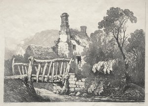 Uma série de edifícios antigos e casas rurais no norte da Inglaterra: perto de Byland, 1821. de Samuel Prout