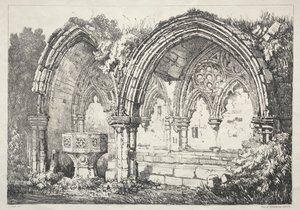 Uma série de edifícios antigos e casas rurais no norte da Inglaterra: parte da abadia de Kirkham de Samuel Prout