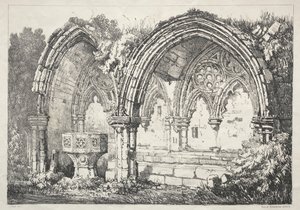 Uma série de edifícios antigos e casas rurais no norte da Inglaterra: parte da abadia de Kirkham, 182 de Samuel Prout