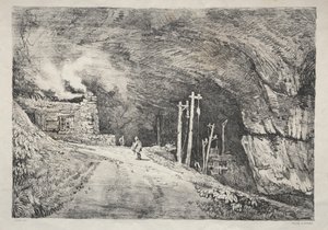 Uma série de edifícios antigos e casas rurais no norte da Inglaterra: Peak Cavern de Samuel Prout