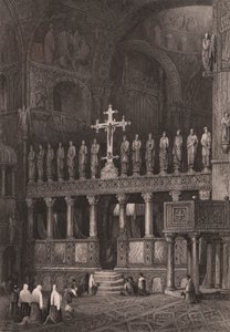 Iconostasia na Basílica de São Marcos (Basílica de São Marco), Veneza, Veneto, Itália, gravura em aço após desenho de Samuel Prout (1783-1852), cerca de 15x11,5 cm