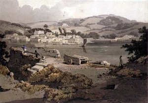 Paisagem, com rio e aldeia de Samuel Prout