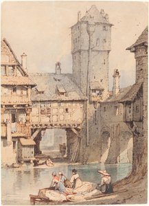 Lavadeiras antes do Wasserturm, Nuremberg de Samuel Prout