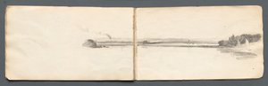 Caderno de desenho: Paisagem com Veleiros, 1814. de Samuel Prout