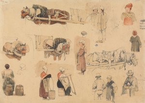 Esboços de Camponeses e Cavalos de Trabalho de Samuel Prout