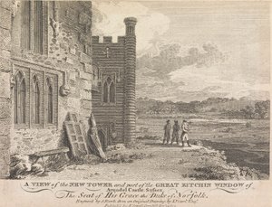 A View of the New Tower and part of the Great Kitchin Window of Arundel Castle, Sussex (publicado por J. Sewell); página 13 (Volume Um) de Samuel Rawle