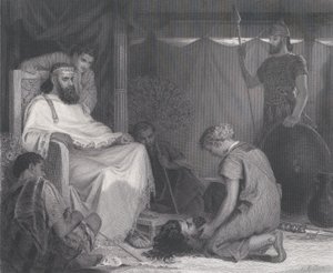 David Brought Before Saul, do The Art Journal, ao lado da p. 100, abril de 1871. de Samuel S. Smith