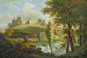 Castelo de Ludlow com Dinham Weir, do sudoeste, c.1765-69 (óleo sobre tela)