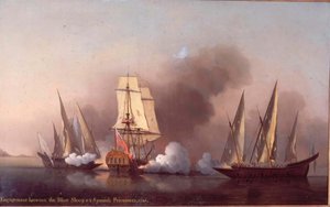 A Noivado entre o Piso de Explosão e dois Corsários Espanhóis de Samuel Scott