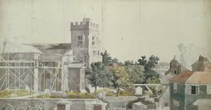 Twickenham Church sob Andaimes, do século 18 (wc, caneta e tinta no papel) de Samuel Scott