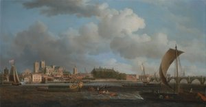 Westminster de Lambeth, com a barcaça cerimonial da Companhia dos Ferradores de Samuel Scott