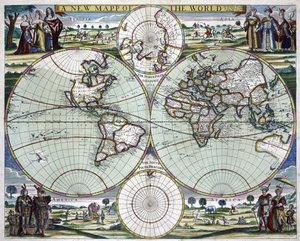 Um novo mapa do mundo, c.1702 (gravura) de Samuel Thornton