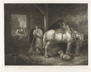 Gesprek in de stal Conversa Rústica (título no objeto) de Samuel William Reynolds (I)