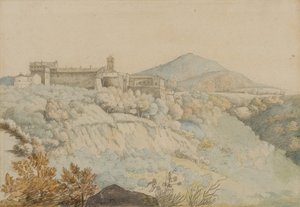 O Convento de Grotta Ferrata, antigo Tusculum, Itália, c.1805 (lápis e wc no papel)