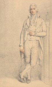 Um cavalheiro, a todo o comprimento, segurando um papel e um lápis de Samuel de Wilde