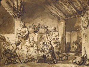 Adoração dos Pastores, c.1646 (caneta e pincel e lápis sobre papel) de Samuel van Hoogstraten