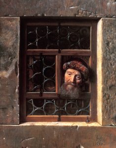 Homem em uma janela, 1653 de Samuel van Hoogstraten