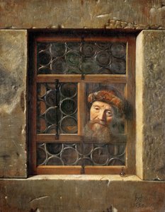 Old Man in the Window - Samuel Dirksz van Hoogstraten (1627-1678). Óleo sobre tela de Samuel van Hoogstraten