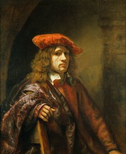 Retrato, de, um, homem jovem, em, um, boné vermelho