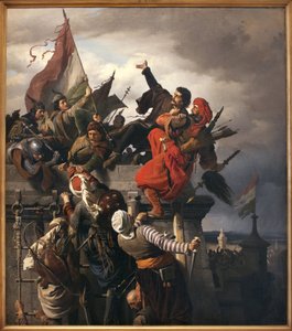 O sacrifício de Titusz Dugovics (? -1456). Heros nacionais húngaros, que foi distinguido durante o cerco de Belgrado pelo Império Otomano. Pintura de Sandor Wagner (1838-1919), Óleo Sobre Tela