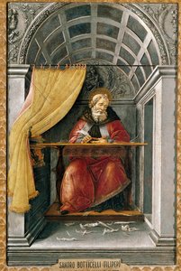 Santo Agostinho na sua cela Pintura de Alessandro di Mariano dei Filipepi dit Sandro Botticelli (1445-1510). Tempera sobre tela de Sandro Botticelli