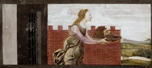 Salomé segurando a cabeça de São João Batista. Detalhe do retábulo de São Barnabé (Tempera sobre madeira de Sandro Botticelli
