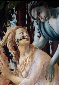A mola. Pormenores: Zephyr aproveitando Chloris vestindo um véu transparente (Pintura de Sandro Botticelli