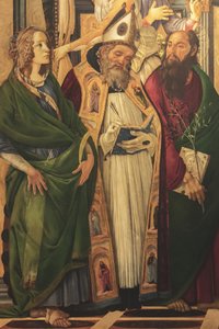 Retábulo, painel principal: Madonna entronizada, quatro anjos e santos de Sandro Botticelli